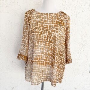 Calvin Klein Camel and Ivory Grid Blouse NWT